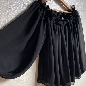 Harper Whimsigoth Goth Balletcore Black Billowed Sheer Sleeves Ruffle Top sz S